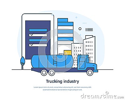 Trucking industry cargo transportation, shipping and delivery service Vector Illustration