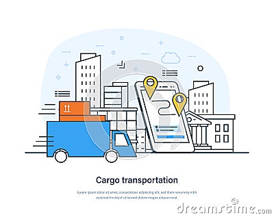 Trucking industry cargo transportation, shipping and delivery service Vector Illustration