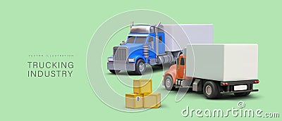 Trucking industry. Logistics company services. Delivery of various types of cargo Vector Illustration