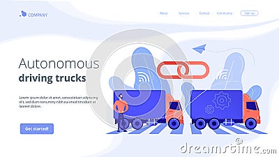 Truck platooning concept landing page. Vector Illustration