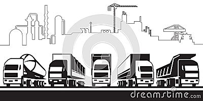 Trucks for different industries Vector Illustration