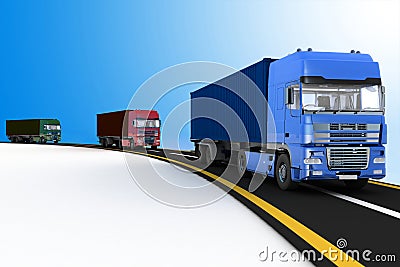 Trucks on freeway. Concept of logistics, delivery and transporting Cartoon Illustration