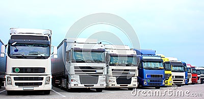 Trucks on a highway parking place Stock Photo