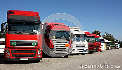 Trucks on a highway parking place Stock Photo