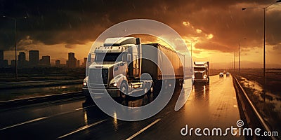 Trucks on the highway. Transportation theme. Road cars theme Stock Photo