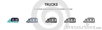 Trucks icon in filled, thin line, outline and stroke style. Vector illustration of two colored and black trucks vector icons Vector Illustration