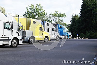 Commercial trucks at rest area Stock Photo