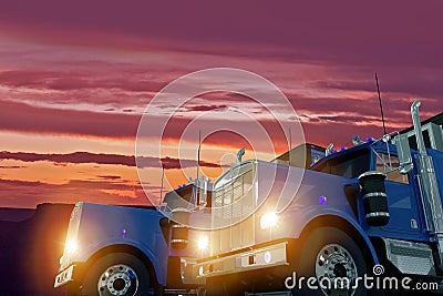 Trucks in Sunset Stock Photo