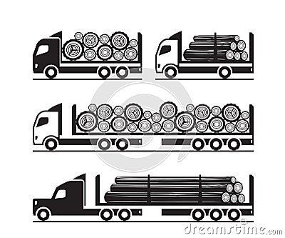 Trucks for transport of wooden logs Vector Illustration