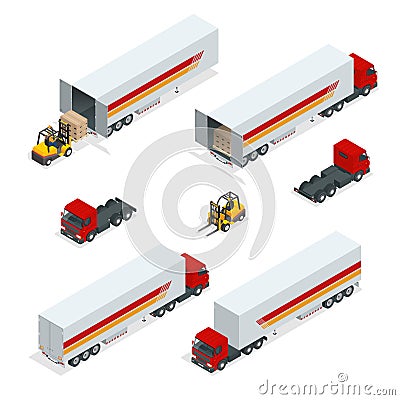 Trucks Vector isometric transport. Commercial Vehicle. Delivery truck. Flat style vector illustration delivery service Vector Illustration