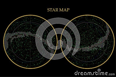 True constellations of the southern hemisphere and Northern hemisphere, star map. Science astronomy, Vector Illustration