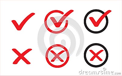 True and false flat icons. Check mark and red cross icon. Yes or No symbol. Vector illustration Vector Illustration