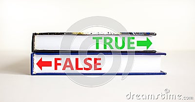 True or false symbol. Concept word True or False on beautiful books. Beautiful white table white background. Business and true or Stock Photo