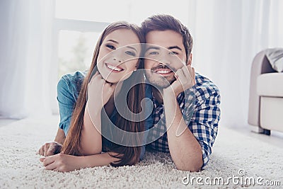True love. Family portrait. Happy beautiful married couple is ch Stock Photo