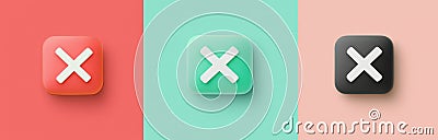 A true-to-life 3D button showing right versus wrong. A selection of glossy round icons, including a check mark and a Stock Photo