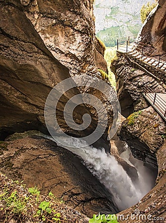 Trummelbach falls, Interlaken, Bern canton, Switzerland, waterfall in the mountain of Lauterbrunnen valley Stock Photo