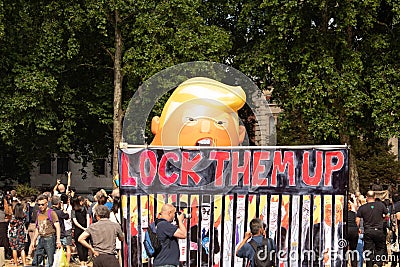 `Trump Baby` Giant inflatable balloon flying over Parliament Square Gardens, London, UK. 13/07/2018 Editorial Stock Photo