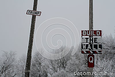 Trump and build the wall sign in Minnesota. Editorial Stock Photo