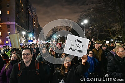 Trump Inauguration Protesters at Columbus Circle in NYC Editorial Stock Photo