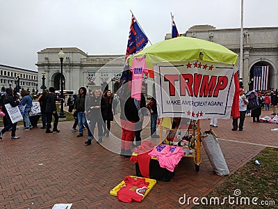 Trump Make America Great Again!, Vendor at Union Station, Women`s March, Washington, DC, USA Editorial Stock Photo