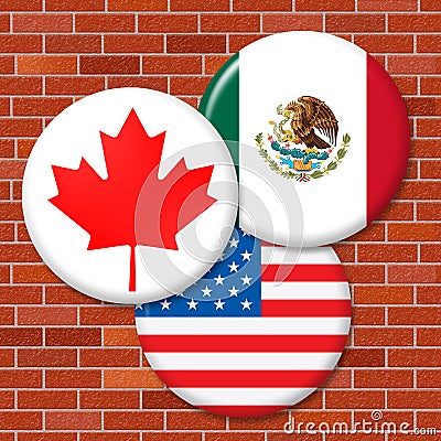 Trump Nafta Badges - Negotiation Deal With Canada And Mexico - 3d Illustration Stock Photo