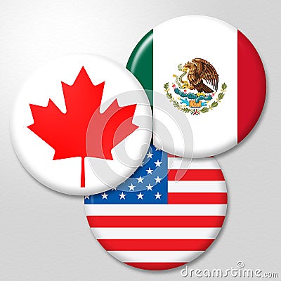 Trump Nafta Badges - Negotiation Deal With Canada And Mexico - 3d Illustration Stock Photo