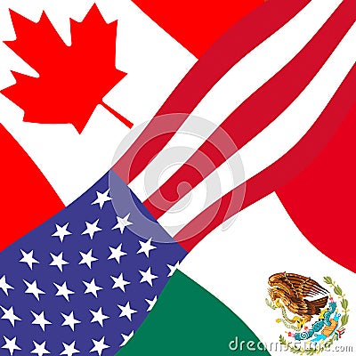 Trump Nafta Flags - Negotiation Deal With Canada And Mexico - 2d Illustration Stock Photo