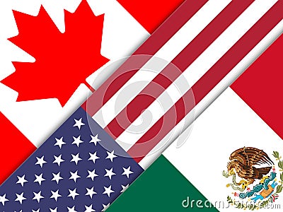 Trump Nafta Flags - Negotiation Deal With Canada And Mexico - 2d Illustration Stock Photo