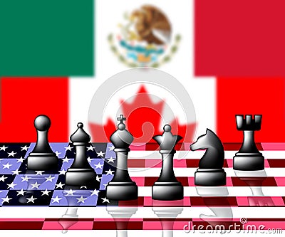 Trump Nafta Negotiation Deal With Canada And Mexico - 3d Illustration Stock Photo