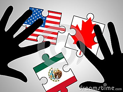 Trump Nafta Negotiation Deal With Canada And Mexico - 2d Illustration Stock Photo