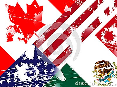 Trump Nafta Negotiation Deal With Canada And Mexico - 2d Illustration Stock Photo