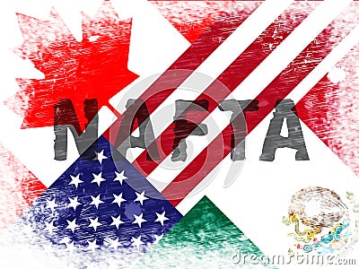 Trump Nafta Negotiation Deal With Canada And Mexico - 2d Illustration Stock Photo