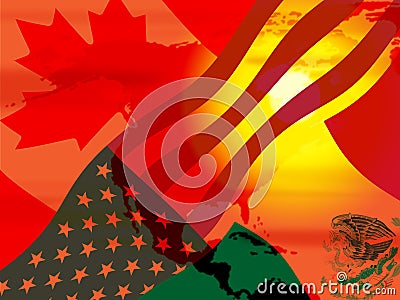 Trump Nafta Negotiation Deal With Canada And Mexico - 2d Illustration Stock Photo