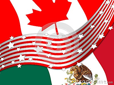 Trump Nafta Negotiation Deal With Canada And Mexico - 2d Illustration Stock Photo