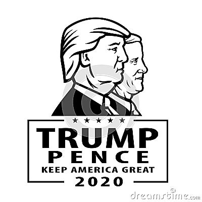 Trump Pence 2020 Keep America Great American Presidential Election Stencil Black and White Vector Illustration