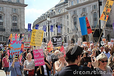 Trump Protest march London, July 13, 2018 : anti-Donald Trump placards stock, photo, photograph, image, picture Editorial Stock Photo