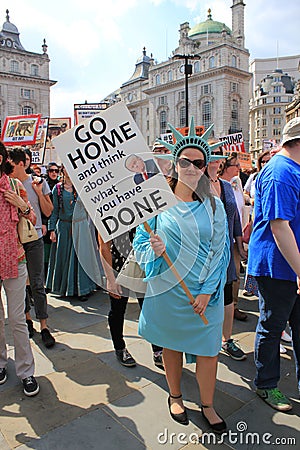 Trump Protest march London, July 13, 2018 : anti-Donald Trump placards Editorial Stock Photo