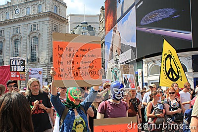 Trump Protest march London, July 13, 2018 : anti-Donald Trump placards Editorial Stock Photo