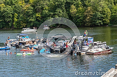 Trump supporters party on Cheat Lake near Morgantown on Labor Day 2020 Editorial Stock Photo