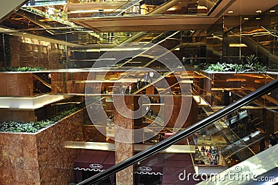 Trump Tower interior escalator from Fifth Avenue in Manhattan from New York City in United States Editorial Stock Photo