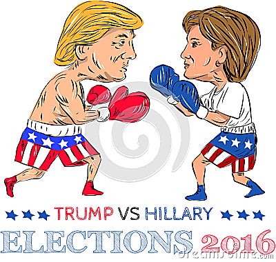 Trump Vs Hillary 2016 Election Boxing Vector Illustration