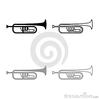 Trumpet Clarion music instrument icon outline set black grey color vector illustration flat style image Vector Illustration