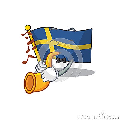 With trumpet flag sweden with the mascot shape Vector Illustration