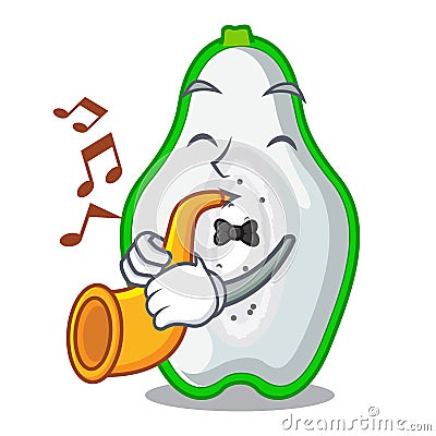 With trumpet green papaya isolated in the mascot Vector Illustration