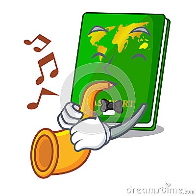 With trumpet green passports isolated in the cartoons Vector Illustration