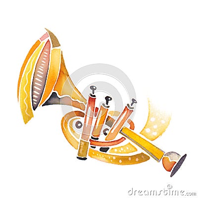 Trumpet - Handmade drawing with watercolour, modern, original, creative, music instrument, trumpet music Stock Photo