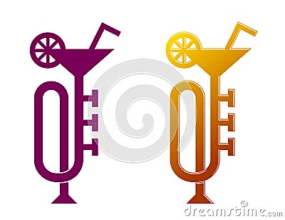 Trumpet like cocktail glass, jazz music concert flyer design Vector Illustration