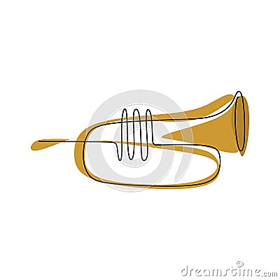 trumpet musical instrument one continuous line drawing Vector Illustration