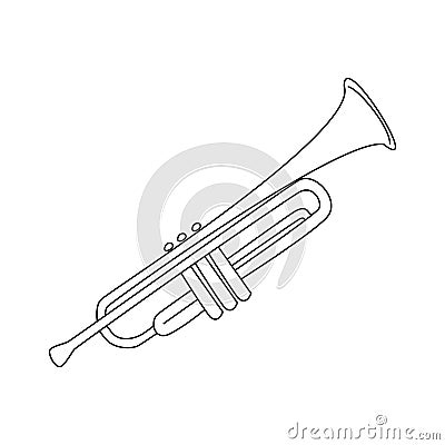 Trumpet musical instrument, wind instrument for orchestra, jazz equipment vector outline illustration for design Vector Illustration