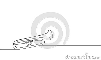 Trumpet one line art. Continuous line drawing of musical, classical, trumpet, classic, audio, melody, acoustic, music Cartoon Illustration